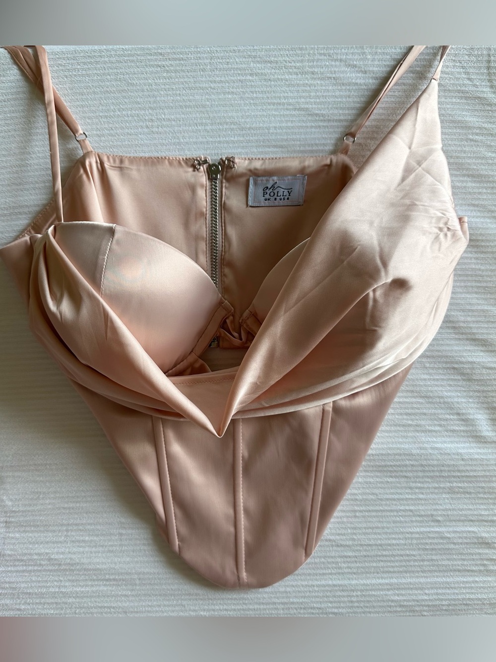 Oh Polly Corset Cowel Neck Bustier Top Champagne Peach Size 4 A257